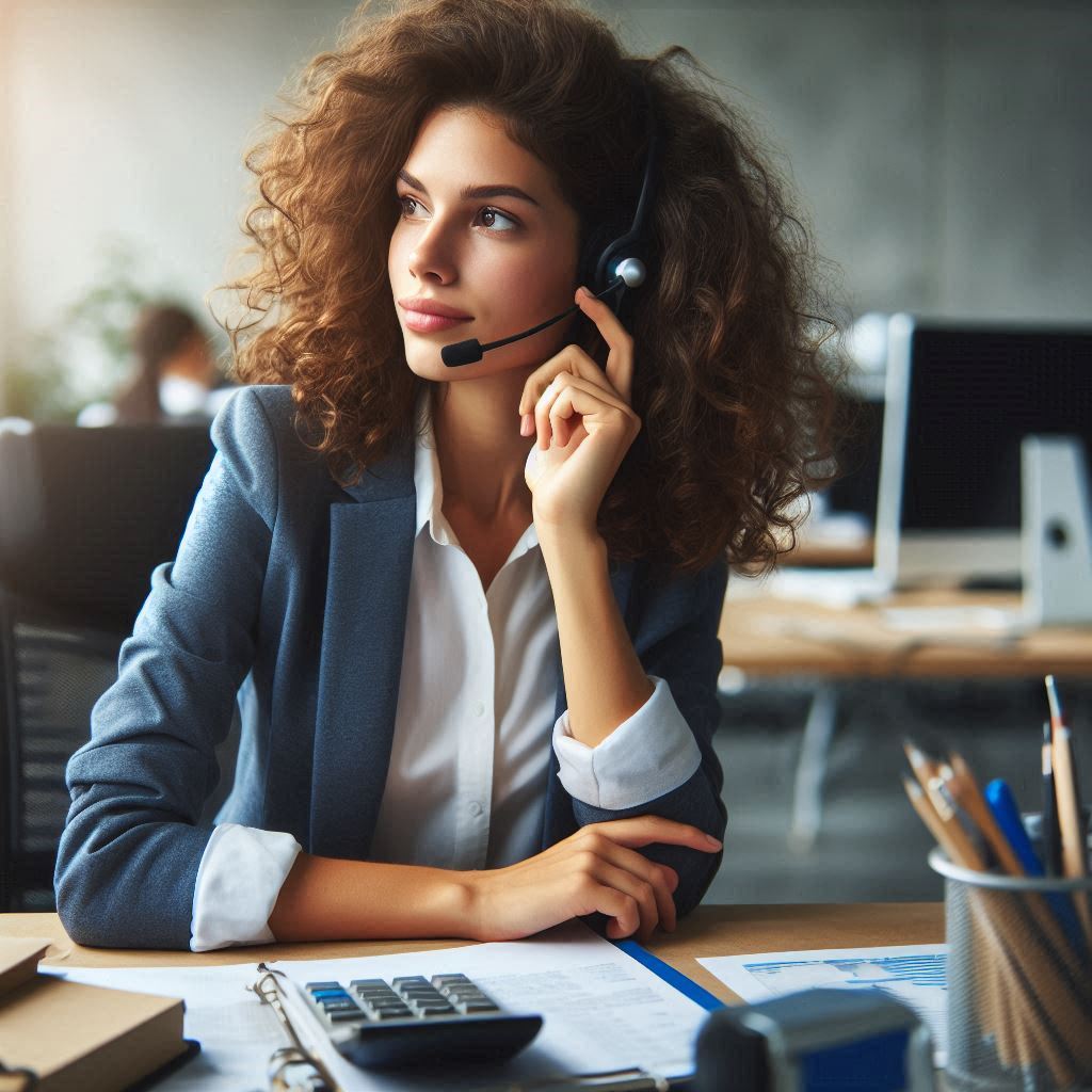 woman looking left wtelephone